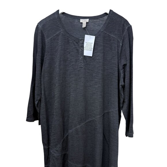 LOGO Lori Goldstein Henley Tee Plus Size 1X Gray Womens Tunic Top 3/4 Sleeve NWT - Picture 7 of 10
